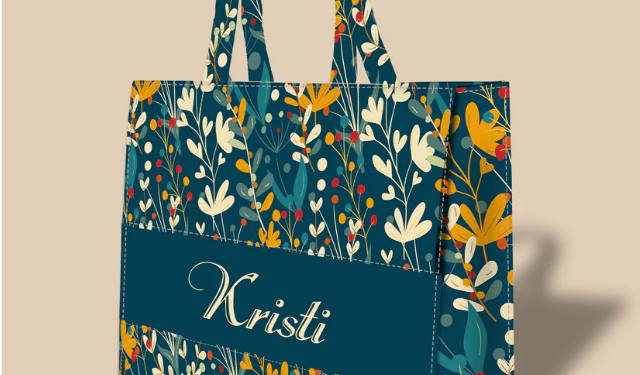 Personalized Tote Bag Designed With Abstract Plant Twigs and Flowers